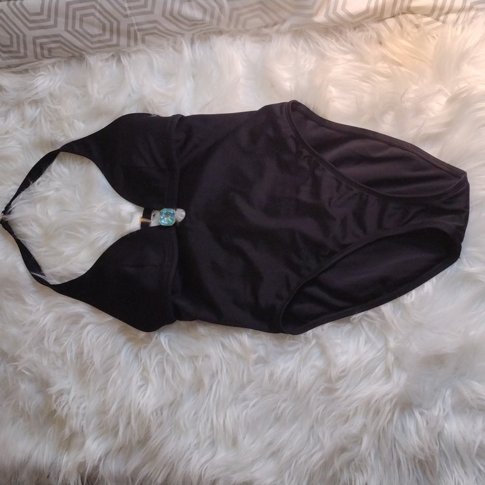 Victoria's Secret black one piece swim suit with front cutout embellishment sz S